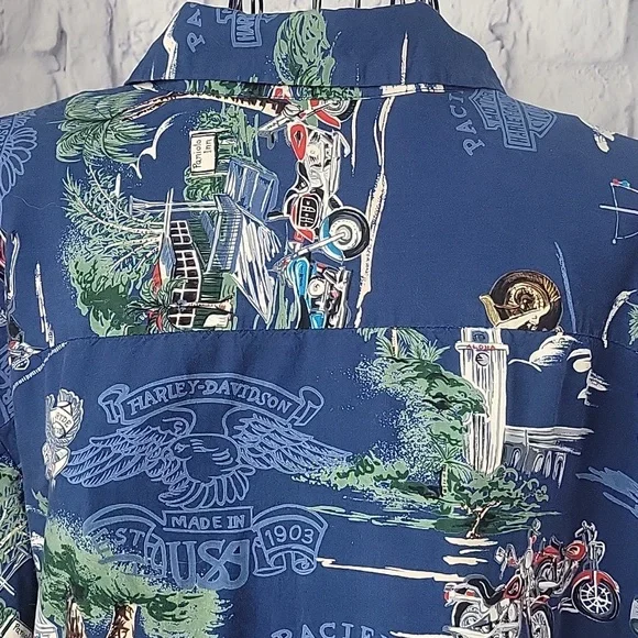 Harley-Davidson Blue‎ Casual Button Down Shirt - Picture 8 of 14